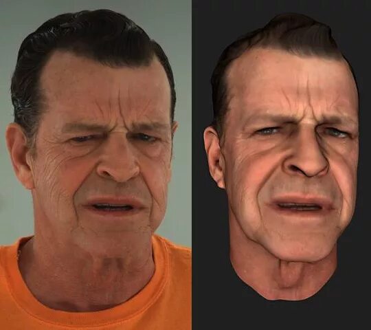 Сравнение реального лица актёра и 3D-модели: морщины и мимика переданы детально